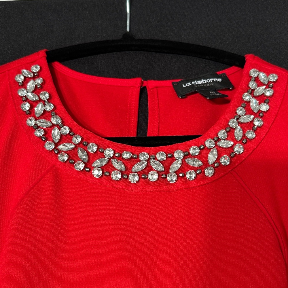 NWT Liz Claiborne Red Stretch Sleeveless Sheath Dress Rhinestone Holiday Sz M